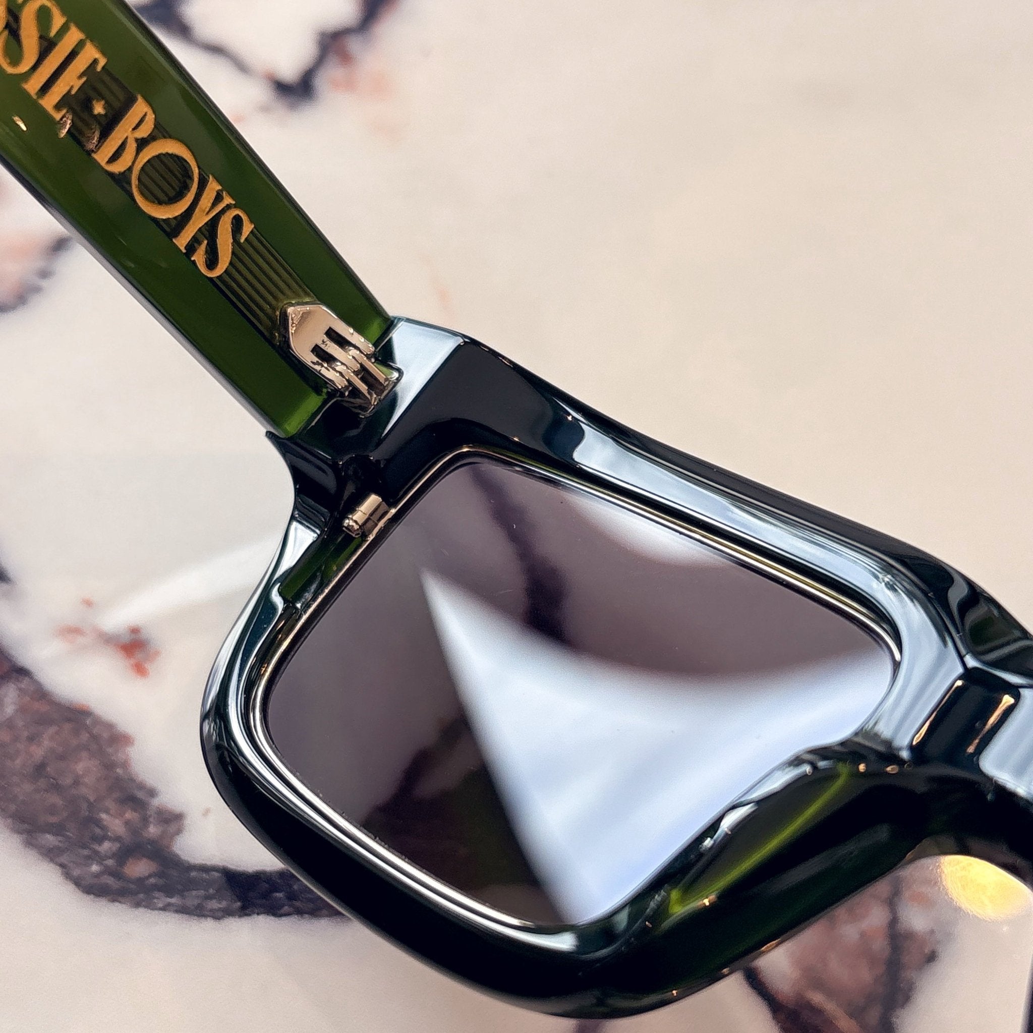 Jessie Boys Finchley Cut sunglasses in Regency Green, detail view