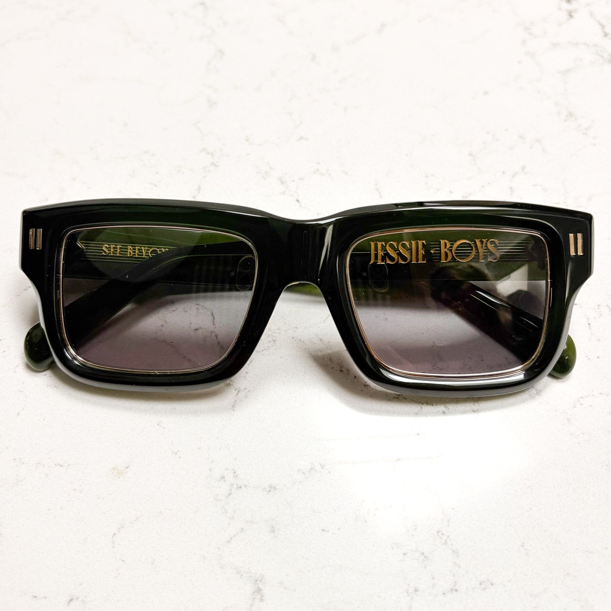 Jessie Boys Finchley Cut sunglasses in Regency Green, front-on hero shot